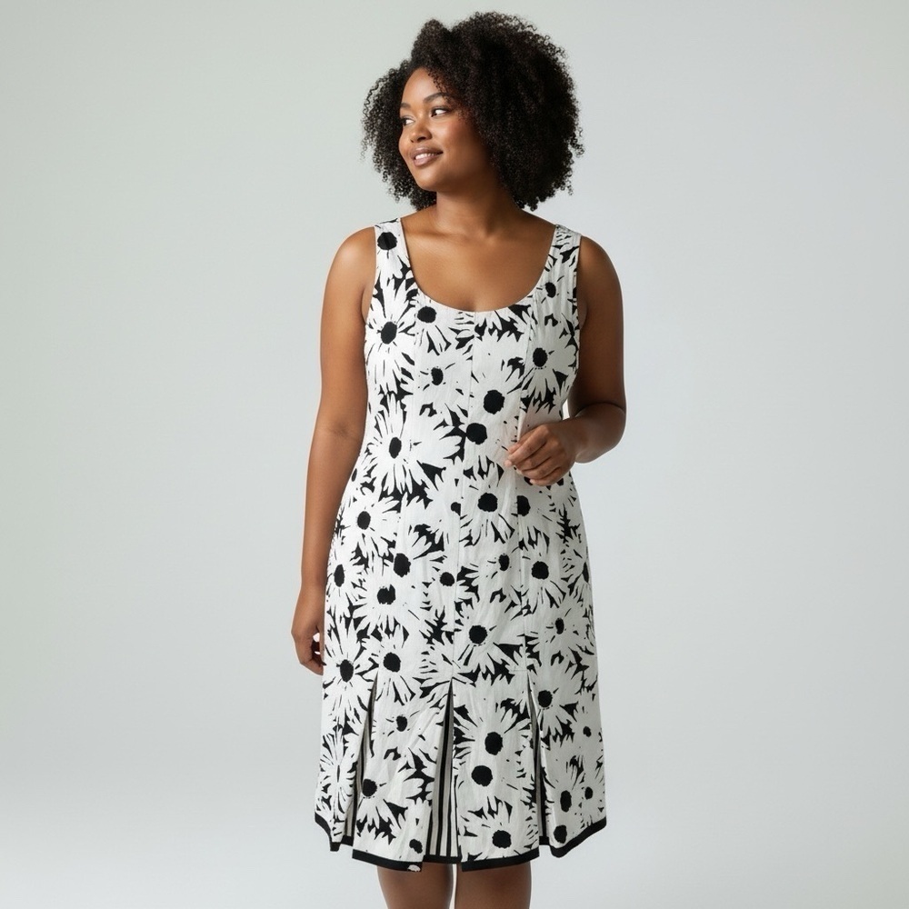 Talbot’s Black and White Floral Sleeveless Fit and Flare Dress size 14. Plus
